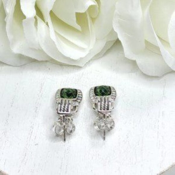 David Yurman Silver Albion 7mm Prasiolite & Diamond Drop Earrings - FCM96 - Picture 4 of 5